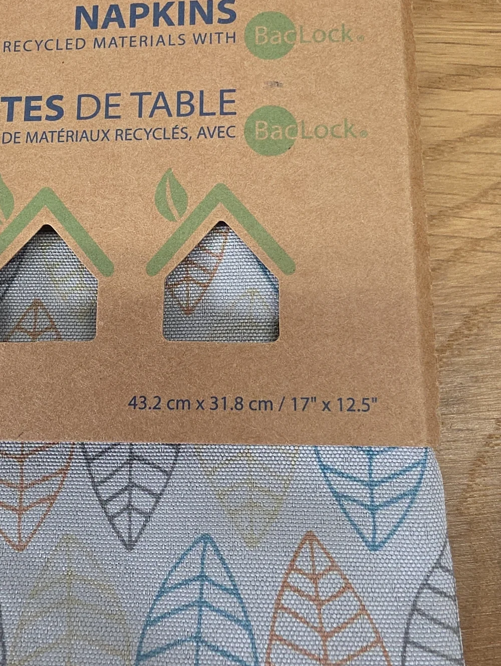 Norwex Blue and Brown Leaf Print Recycled Table Napkins - Set of 4 NIP